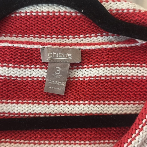Chico's Size 3 Catalina Stripe Electro Pink Pullover Sweater Top large nautical - Picture 5 of 5